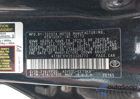 2014 Toyota Camry Se из США, поврежденный, VIN 4T1BF1FK2EU326772